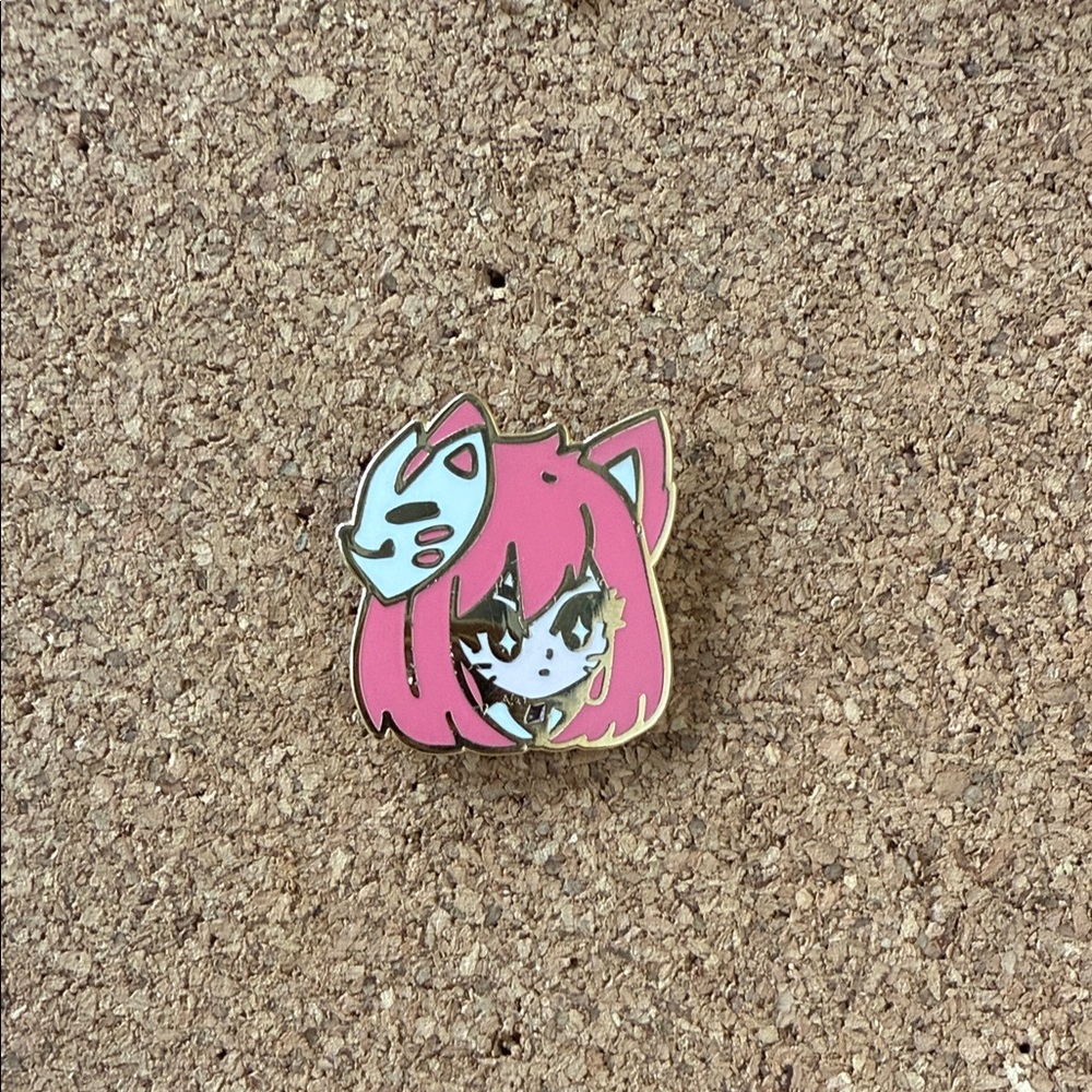 Cute pink character enamel pin